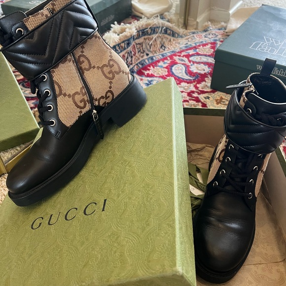 Gucci Black and Tan Moto Boots